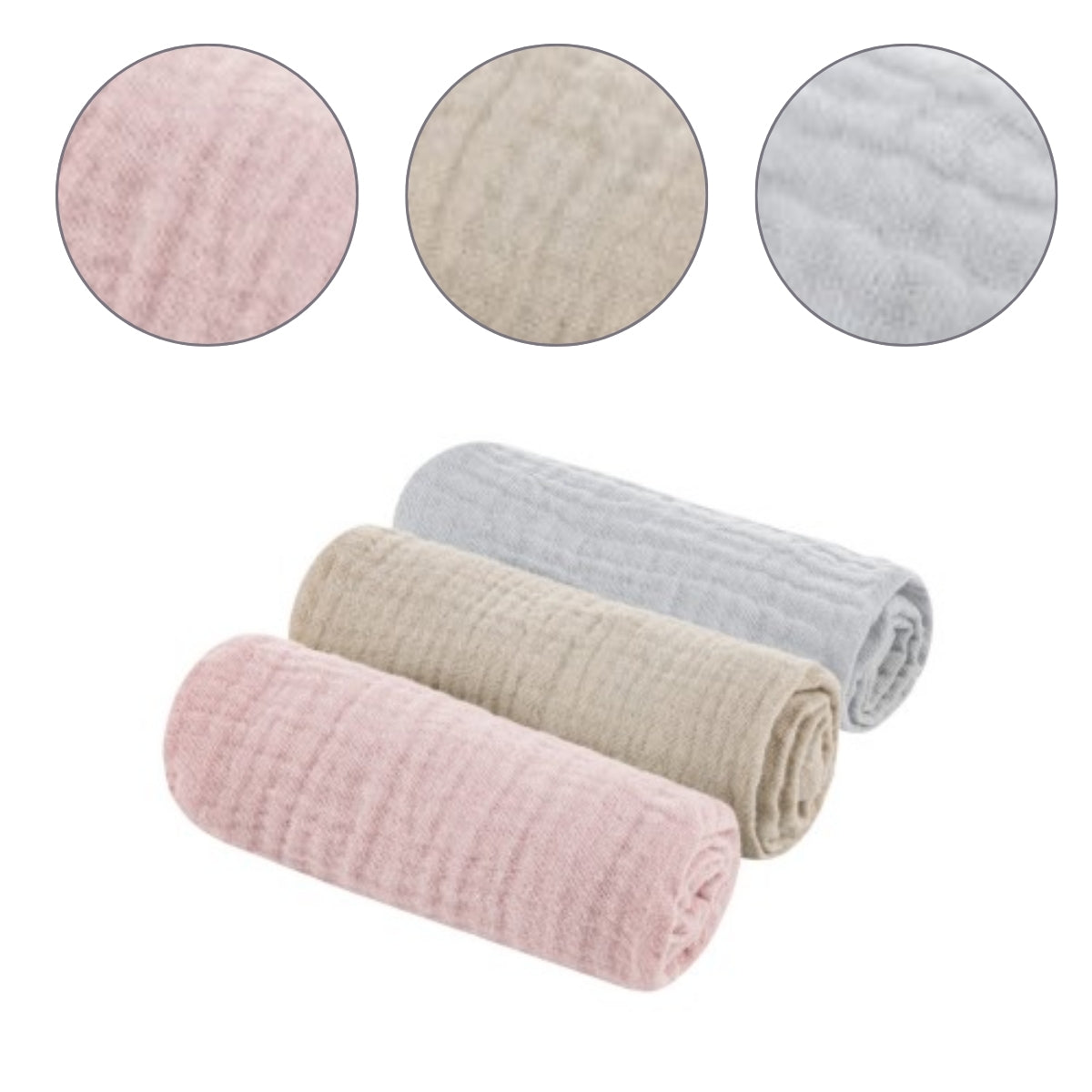 Pack 3 Muselinas De Algodón 30x30 Cm Grey-sand-rose
