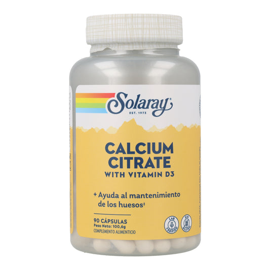 Calcio W/D3 Citrato 1000mg Solaray 90 cápsulas