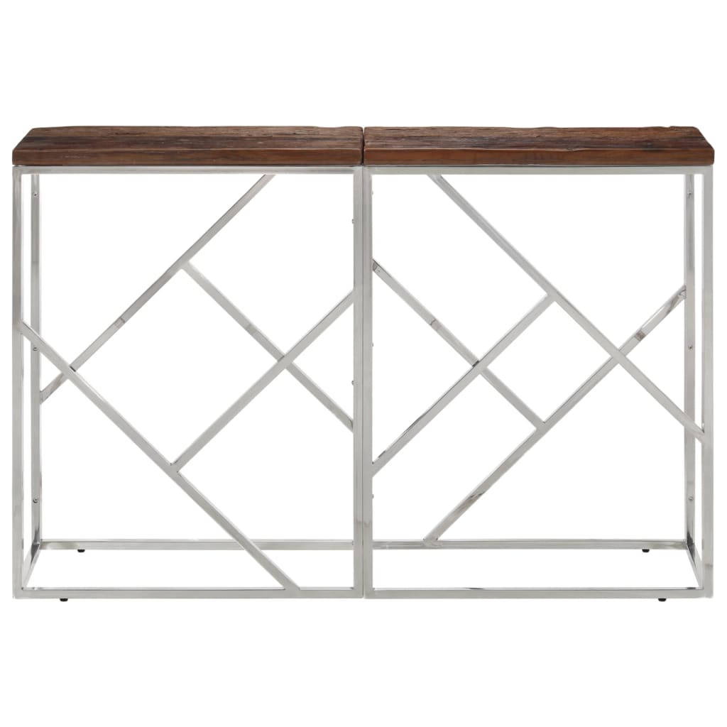 Mesa Consola Acero Inoxidable Madera Maciza Traviesa Plateado_0