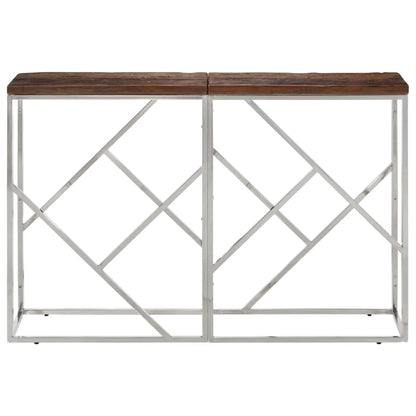 Mesa Consola Acero Inoxidable Madera Maciza Traviesa Plateado_0
