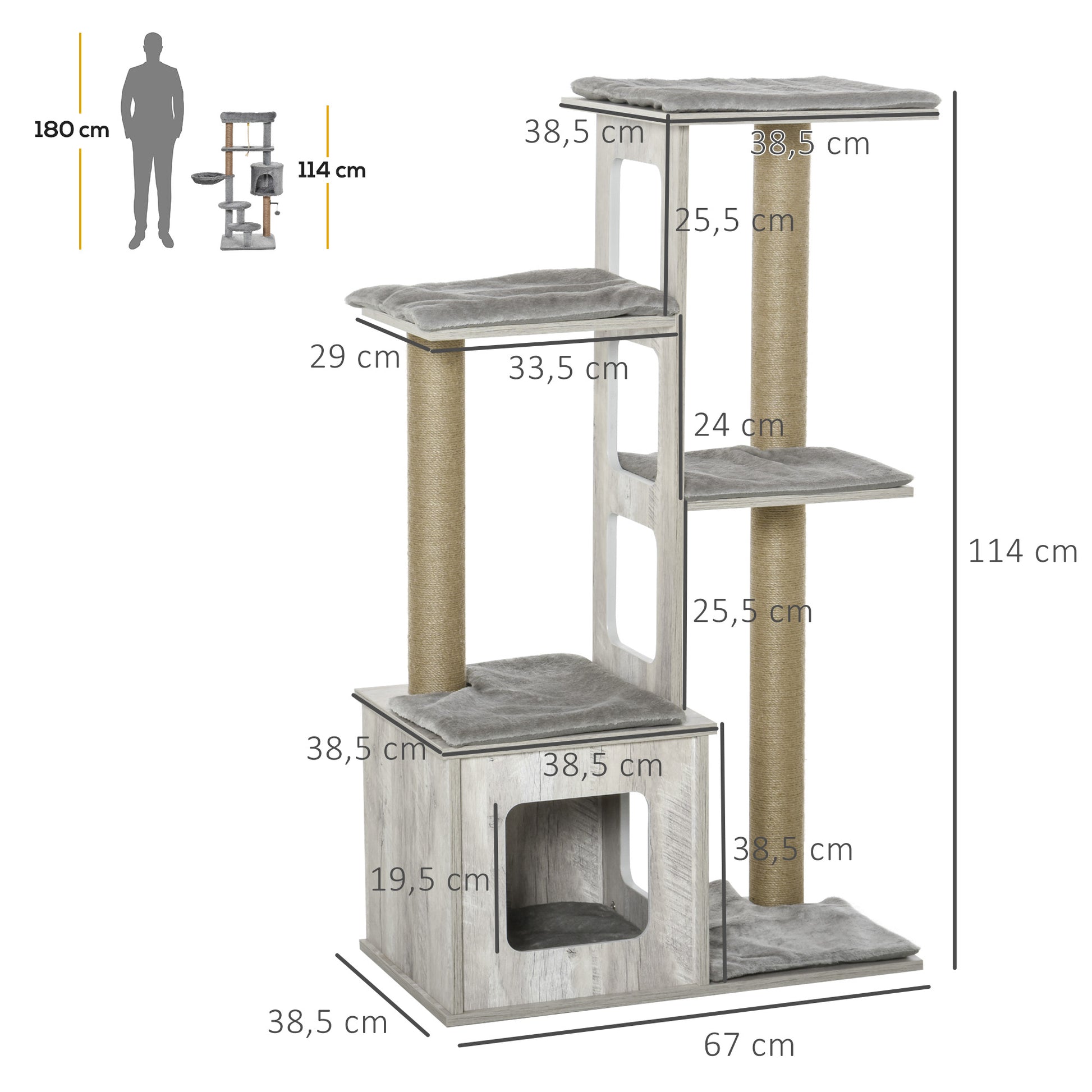 Pawhut Árbol Rascador Para Gatos Con Cueva Plataformas Y Postes De Rascar De_2