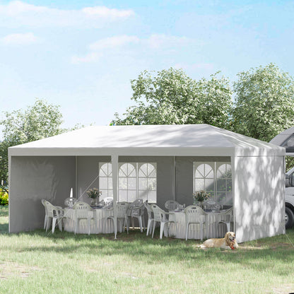 Outsunny Carpa De Jardín 6x3m Con 4 Paredes Laterales 2 Ventanas Visibles Blanco_1