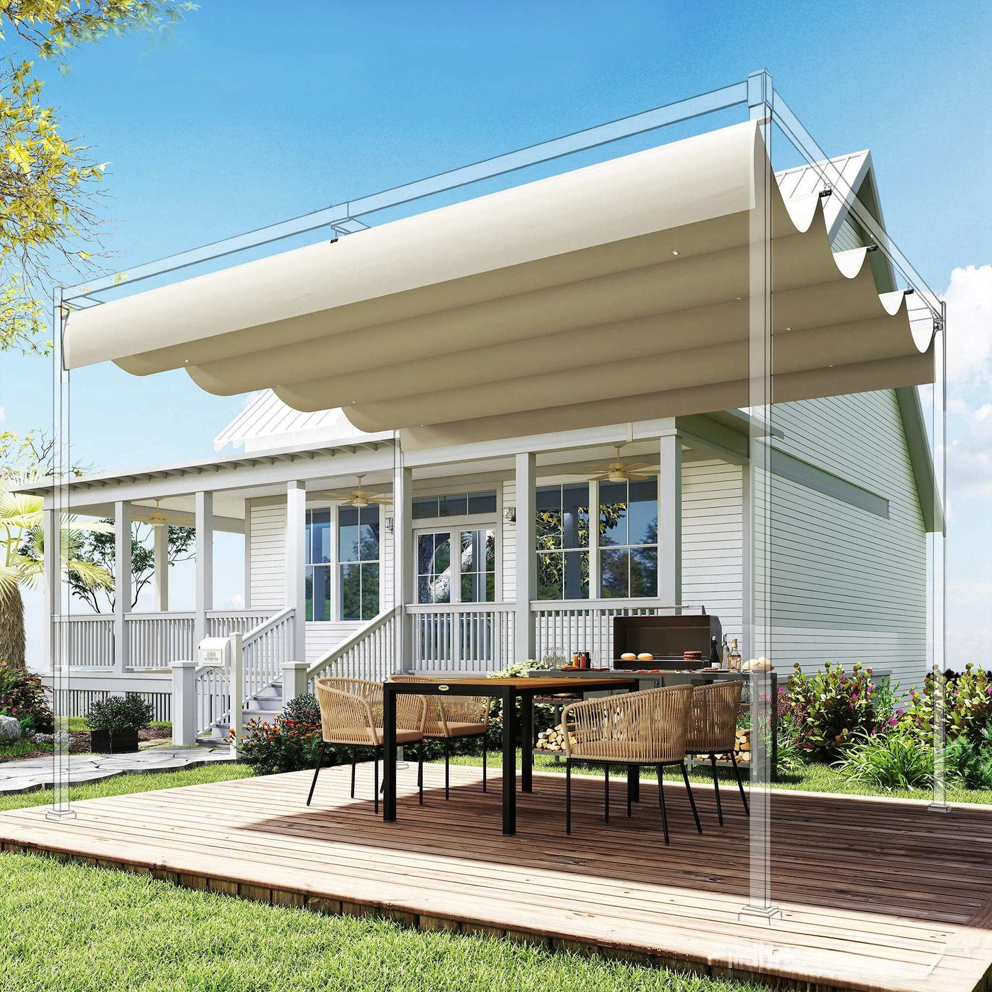 Outsunny Techo De Pérgola Retráctil 4x3,5 M Para Marco De Pérgola De 4x3 M_4