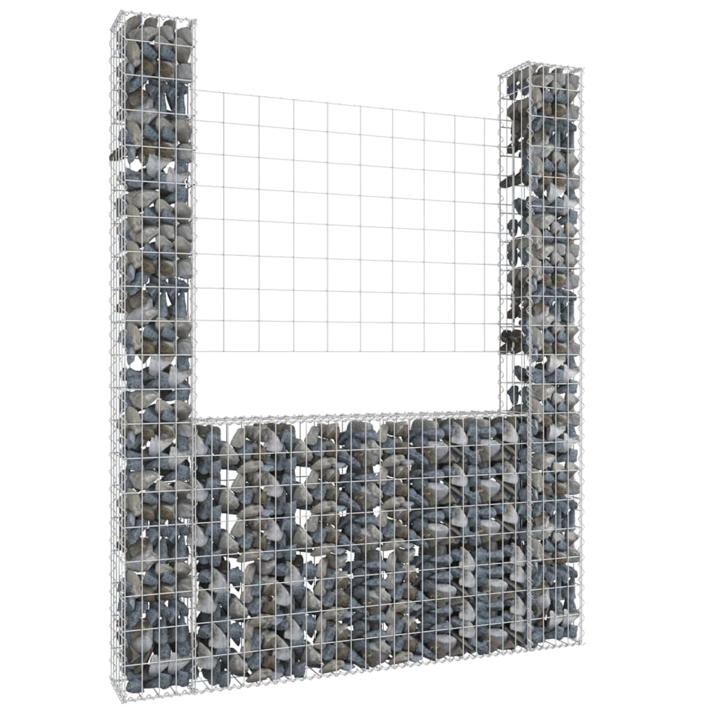 Cesta De Gaviones Forma De U 2 Postes De Hierro 140x20x200 Cm / Vetonek_3