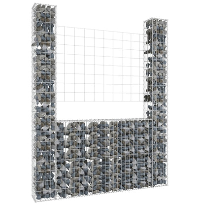 Cesta De Gaviones Forma De U 2 Postes De Hierro 140x20x200 Cm / Vetonek_3