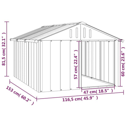 Vidaxl Casa Para Perros Acero Galvanizado Gris 116,5x153x81,5 Cm_4