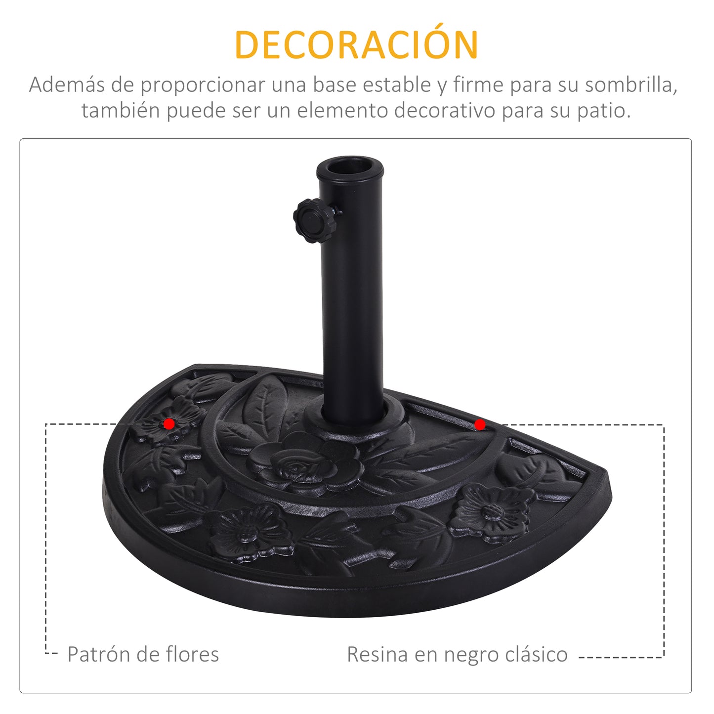 Outsunny Base De Sombrilla Semicírculo Peso 9 Kg Soporte Para Parasol De Resina Para Poste De Paraguas De Ø3_3