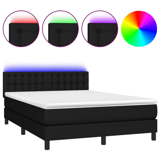 Cama Box Spring Colchón Y Luces Led Tela Negro 140x200 Cm / Vetonek_0
