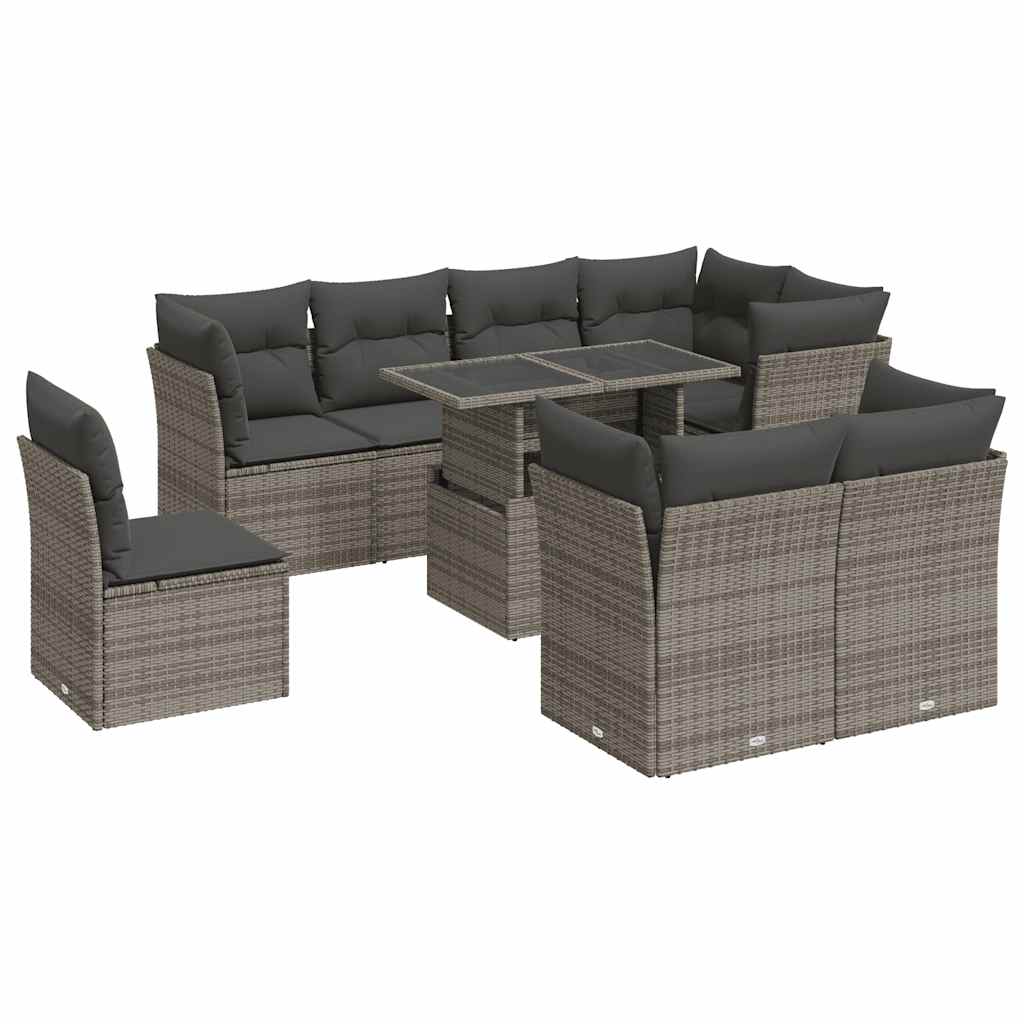 Set De Sofás De Jardín Con Cojines 9 Pzas Ratán Sintético Gris / Vetonek_4