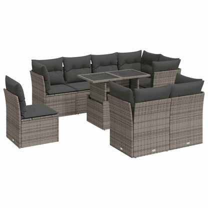 Set De Sofás De Jardín Con Cojines 9 Pzas Ratán Sintético Gris / Vetonek_4