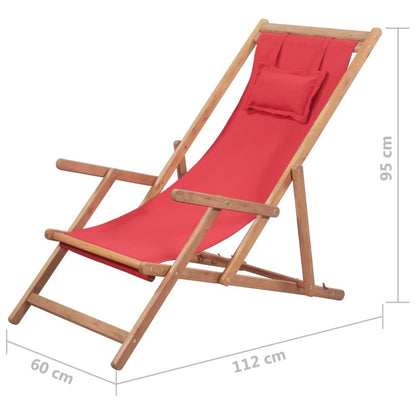 Vidaxl Silla De Playa Plegable De Tela Y Estructura De Madera Roja_2
