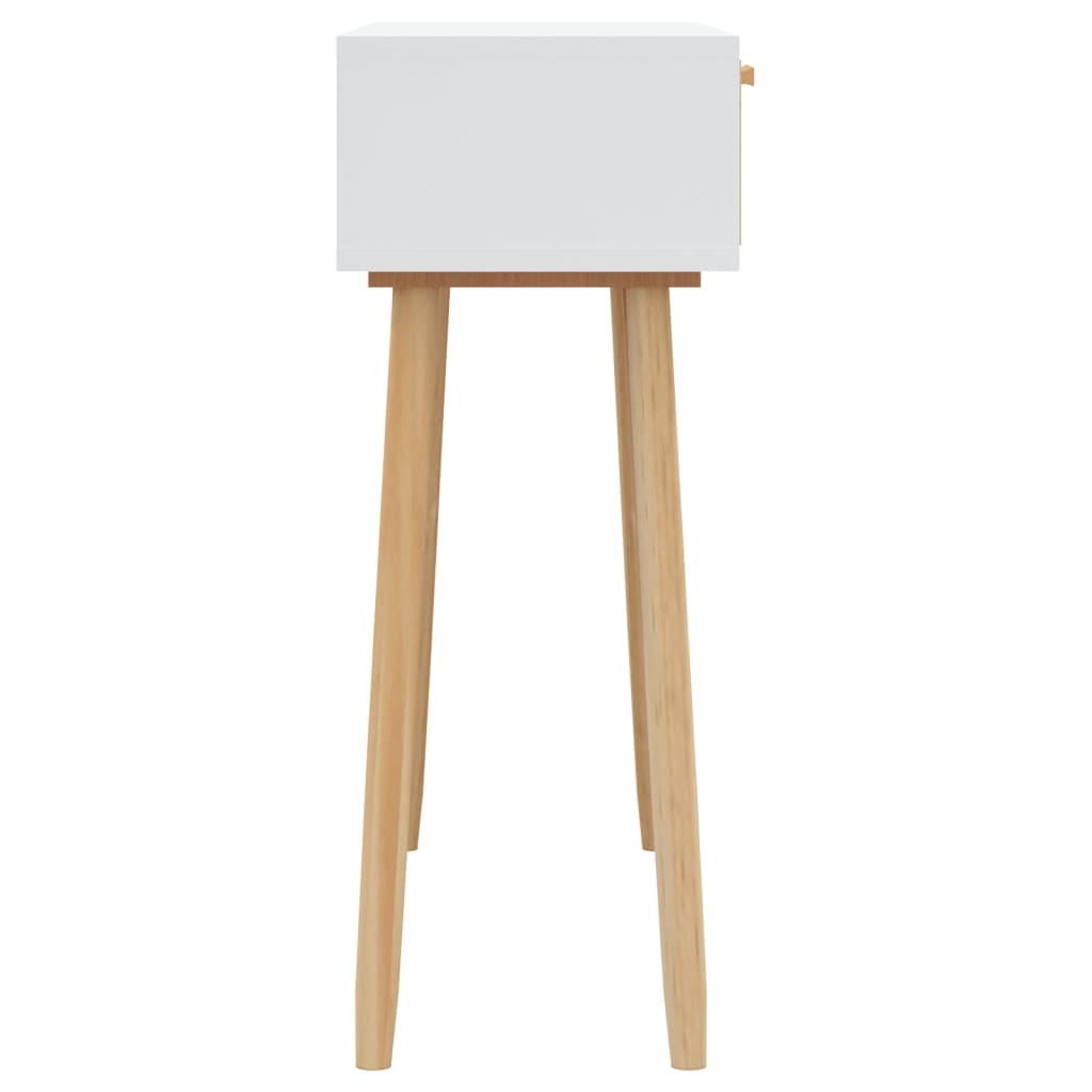 Mesa Consola Madera Pino Maciza Blanco Ratán Natural 80x30x75cm_3