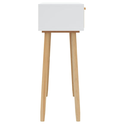 Mesa Consola Madera Pino Maciza Blanco Ratán Natural 80x30x75cm_3