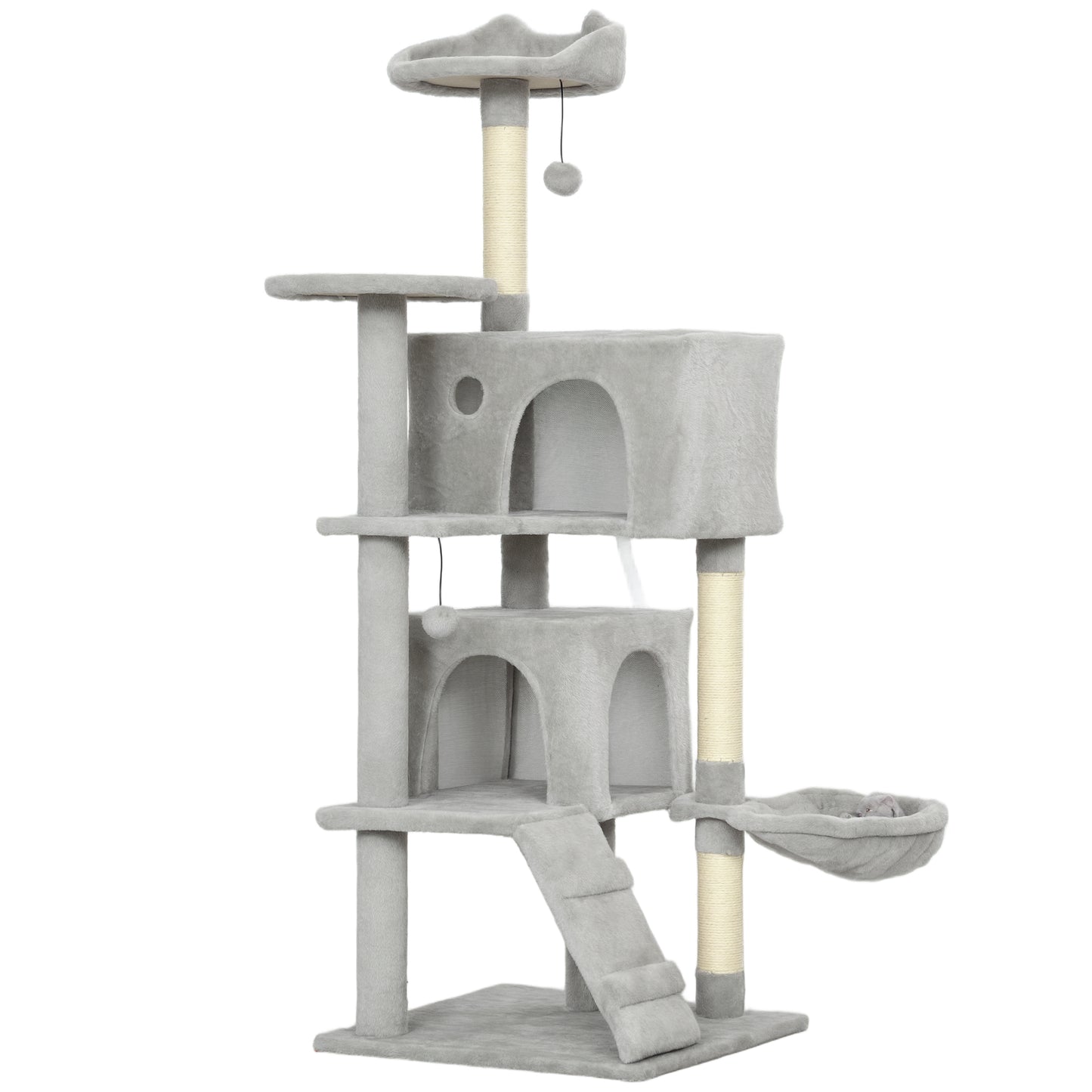 Pawhut Árbol Rascador Para Gatos 140 Cm Con Múltiples Plataformas Gris Claro_0