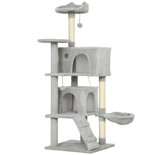 Pawhut Árbol Rascador Para Gatos 140 Cm Con Múltiples Plataformas Gris Claro_0