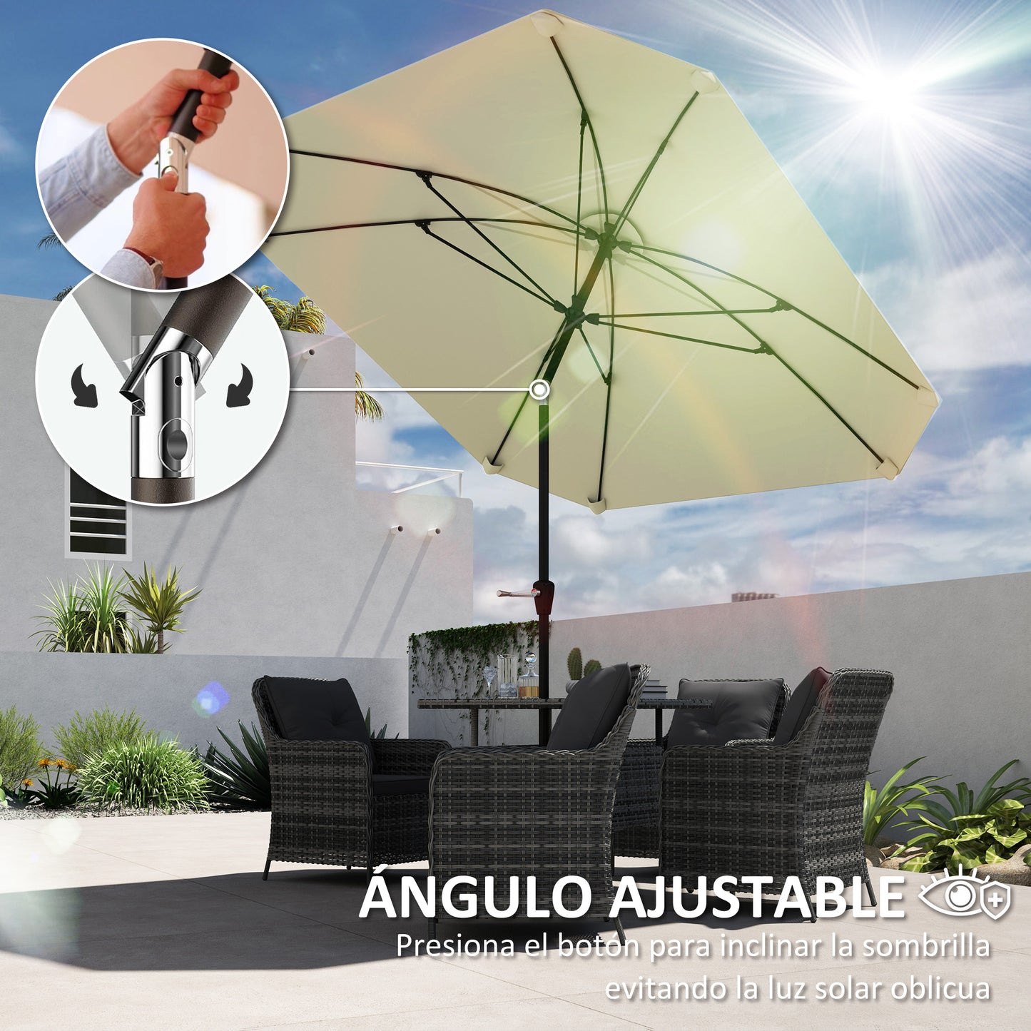 Outsunny Sombrilla De Terraza Exterior 233x233 Cm Con Ángulo Ajustable Crema_3