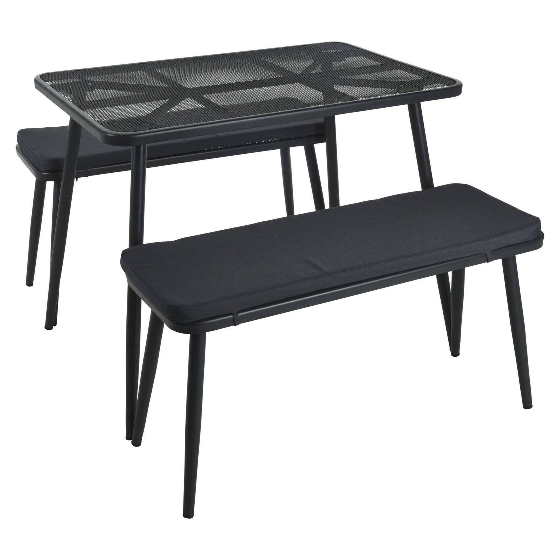 Well Home - Muebles De Jardín Mesa, 2 Sillas Malla Y Acero Con Cojines Gris Oscuro_0