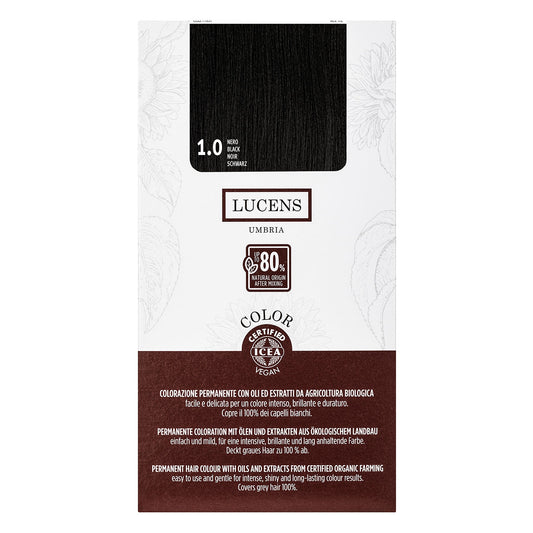 Lucens Umbria - Coloración permanente 1.0 negro, sin amoniaco, ingredientes naturales, 50 ml_0