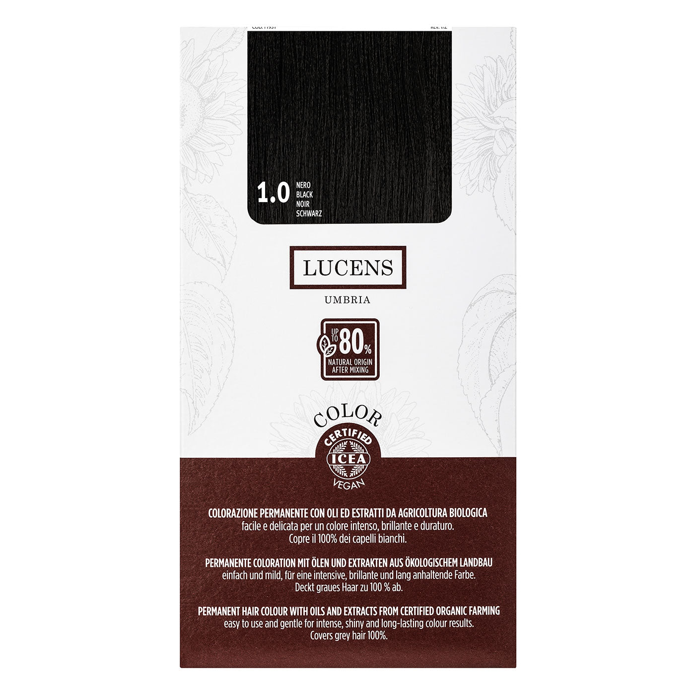 Lucens Umbria - Coloración permanente 1.0 negro, sin amoniaco, ingredientes naturales, 50 ml_0