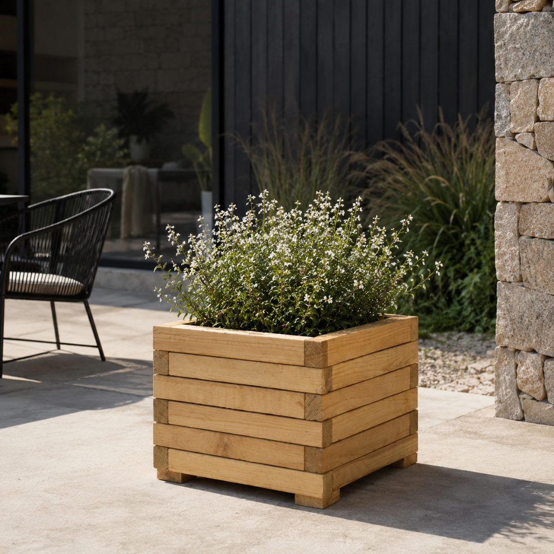 Jardinera Cuadrada De Madera De Pino Tratada Exterior Con Malla Geotextil 70x70x44 Cm 145 L_2