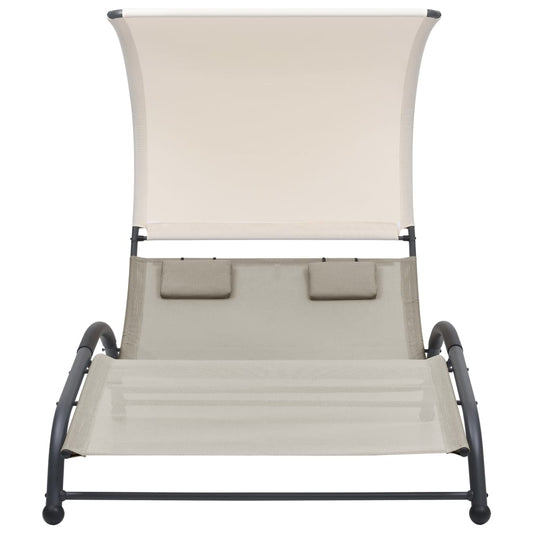 Tumbona Doble Con Toldo Textilene Color Crema_0
