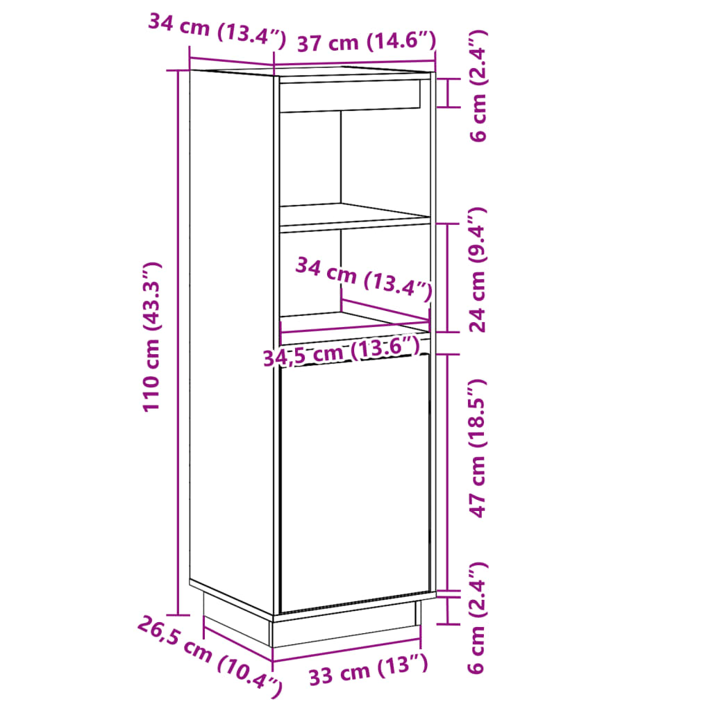 Aparador Alto De Madera Maciza De Pino Marrón Miel 37x34x110 Cm / Vetonek_2