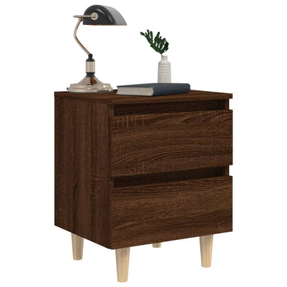 Mesita De Noche Patas De Madera Maciza Roble Ahumado 40x35x50cm_2