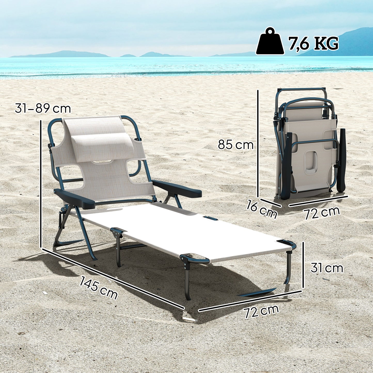 Outsunny Tumbona Plegable Con Orificio De Lectura 145x72x89 Cm Crema_2