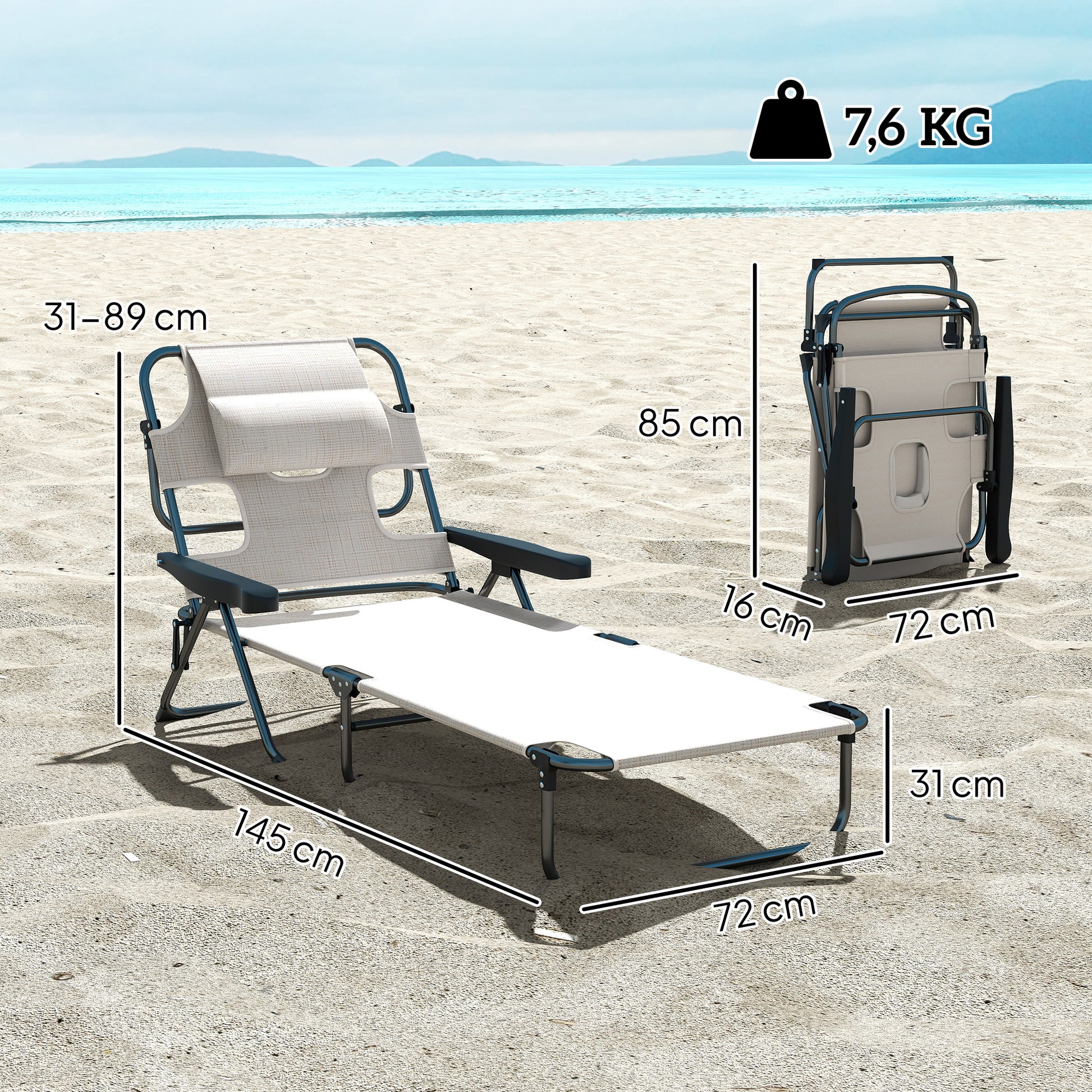Outsunny Tumbona Plegable Con Orificio De Lectura 145x72x89 Cm Crema_2