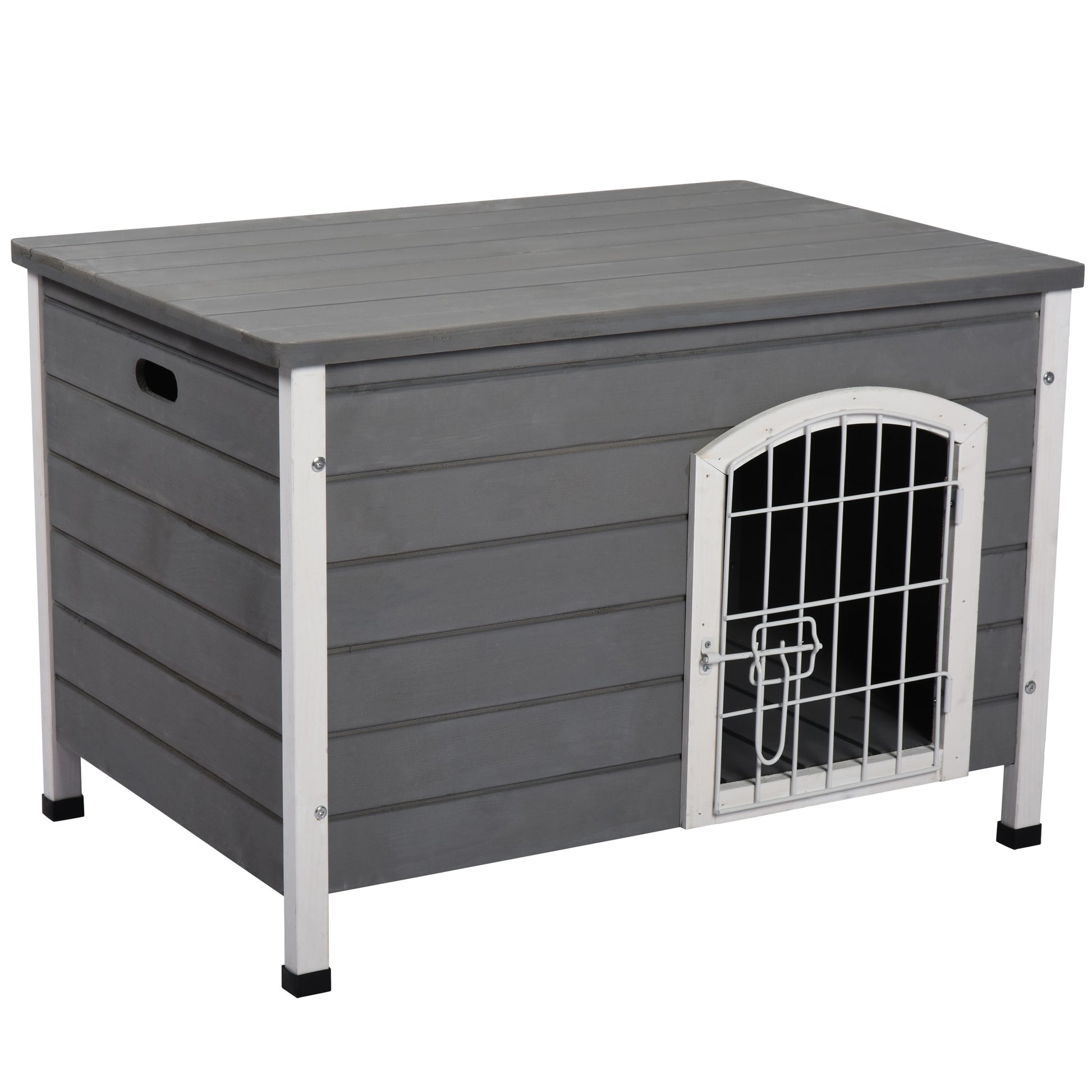 Pawhut Caseta Perros De Madera Con Puerta De Alambre Y Cerradura 80x55x53,5 Cm_0