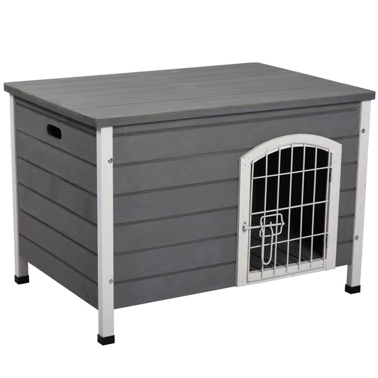 Pawhut Caseta Perros De Madera Con Puerta De Alambre Y Cerradura 80x55x53,5 Cm_0