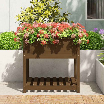 Jardinera Con Estante Madera Maciza Pino Marrón 82,5x82,5x81 Cm_2