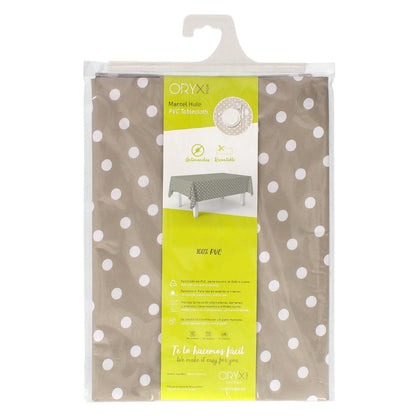 Mantel Hule Rectangular Topos Beige Impermeable Antimanchas Pvc 140x250 Cm.  Recortable Uso Interior Y Exterior