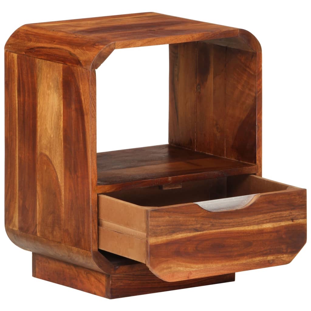 Mesita De Noche Con Cajón Madera Maciza De Sheesham 40x30x50 Cm_0