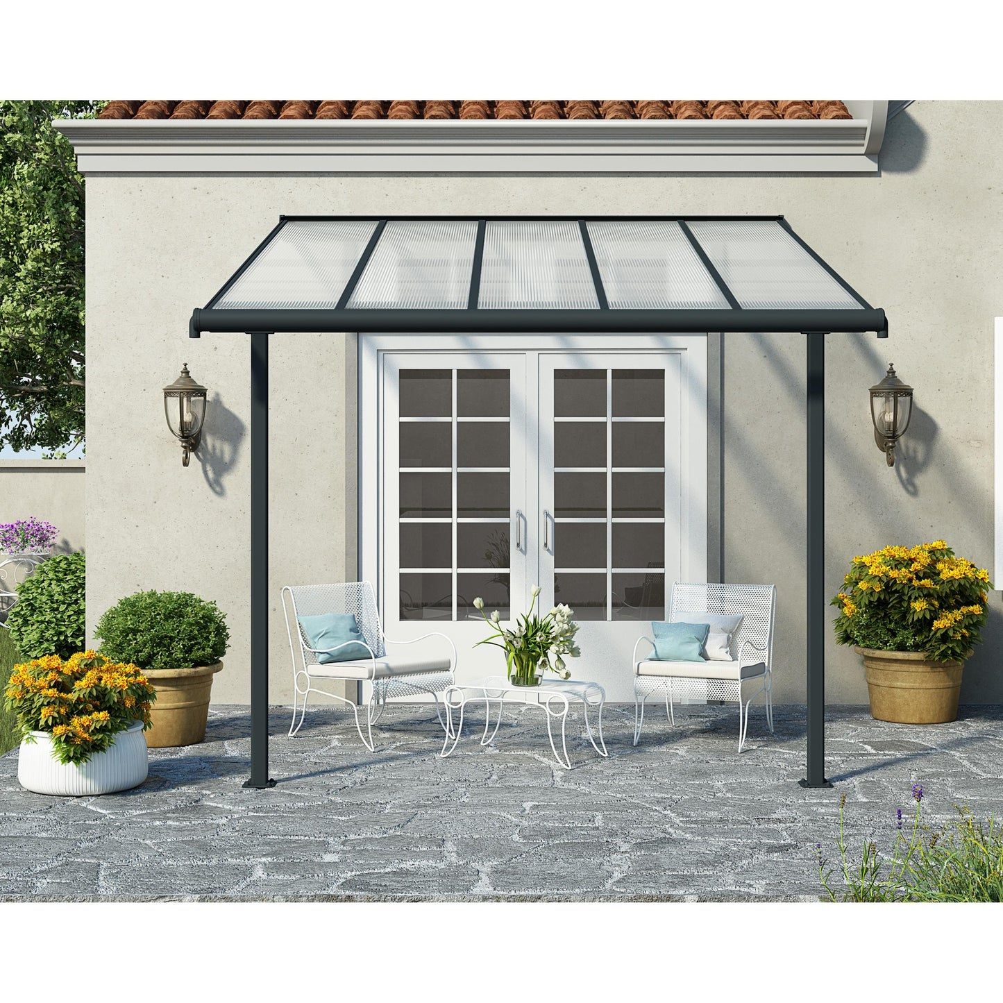 Pérgola adosada Sierra 299x314 m gris
