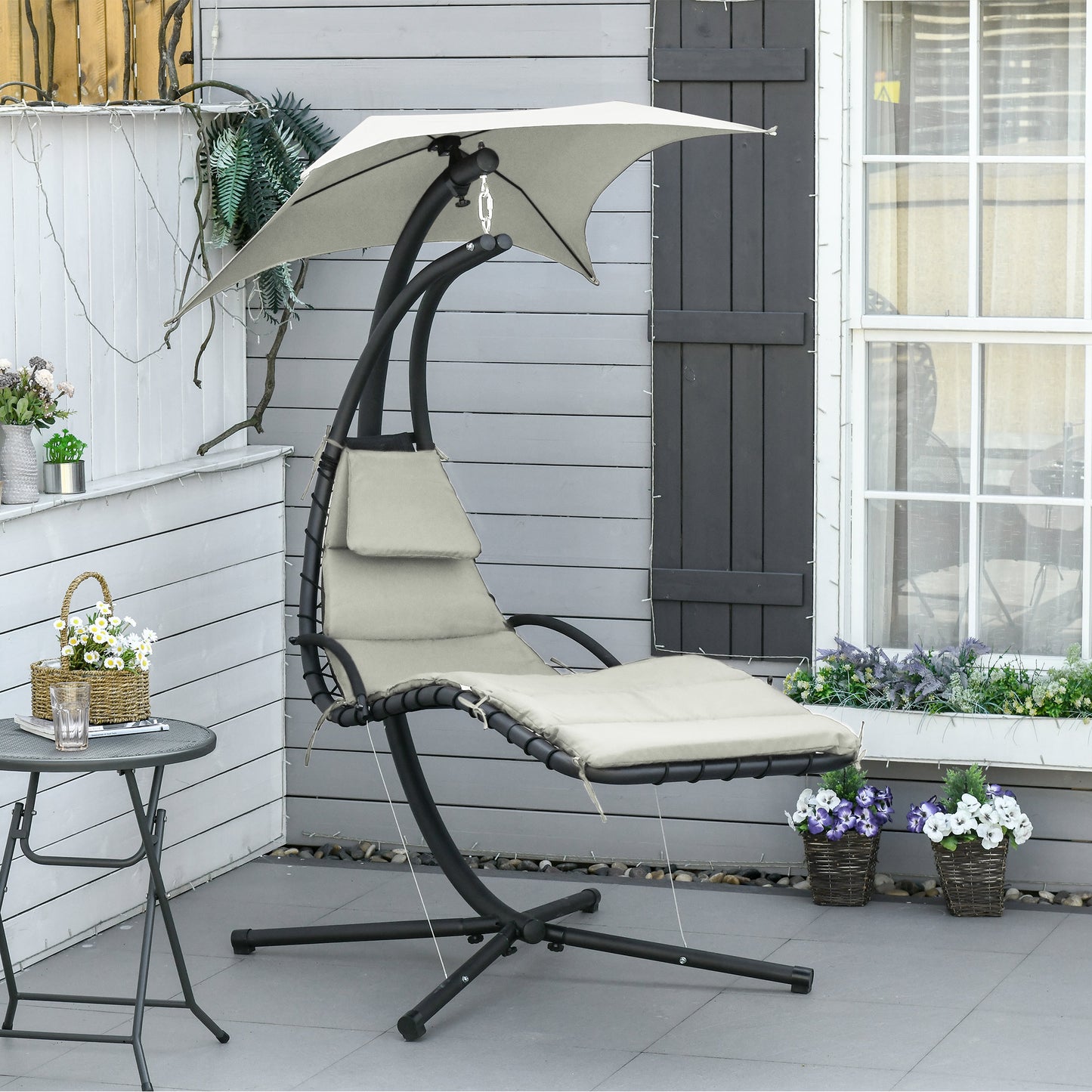 Outsunny Silla Colgante Con Soporte Toldo 190x110x190 Cm Gris_1