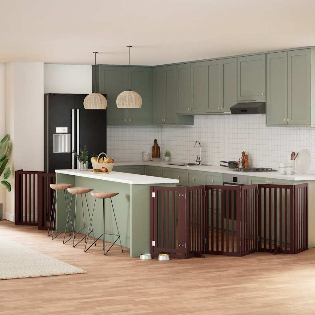 Vidaxl Puerta De Perros Plegable 12 Paneles Madera Álamo Marrón 600 Cm_1