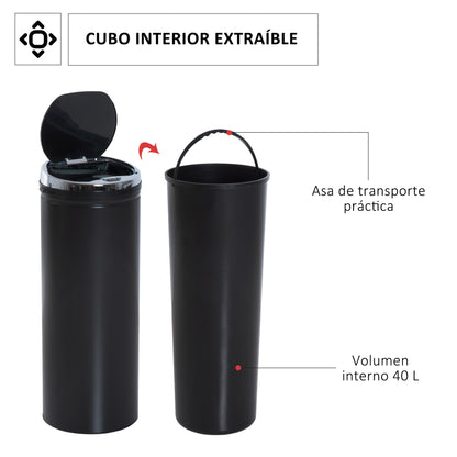 Balde De Lixo Automático Homcom Aço Inoxidável Preto 30,5x30,5x81,5 Cm_5