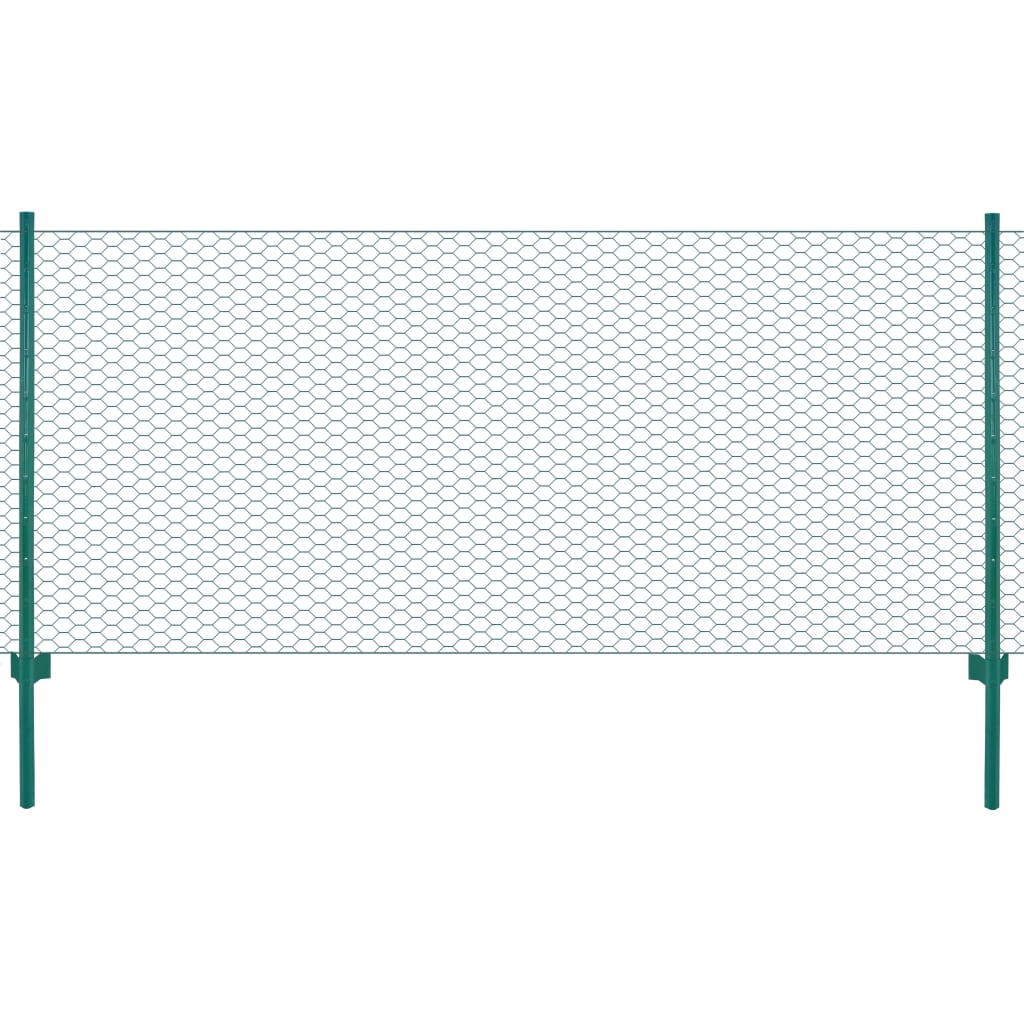 Valla De Malla Alambre Con Postes Acero 25x0,5 M Verde / Vetonek_0