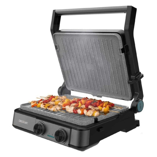 Cecotec Parrilla Eléctrica Con Grill Rock’ngrill 2200 Dual. 2200w, Apertura 180º, Dual Temp, Rockstone Antiadherente_0