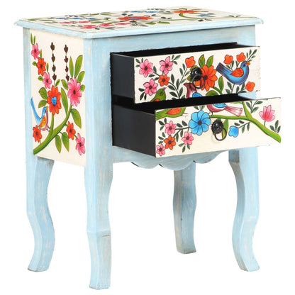 Mesita De Noche Pintada A Mano Madera Maciza Mango 40x30x50 Cm_0