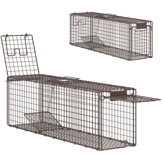 Outsunny Trampa Para Animales Vivos 100x24x30 Cm Con 2 Puertas Marrón_0