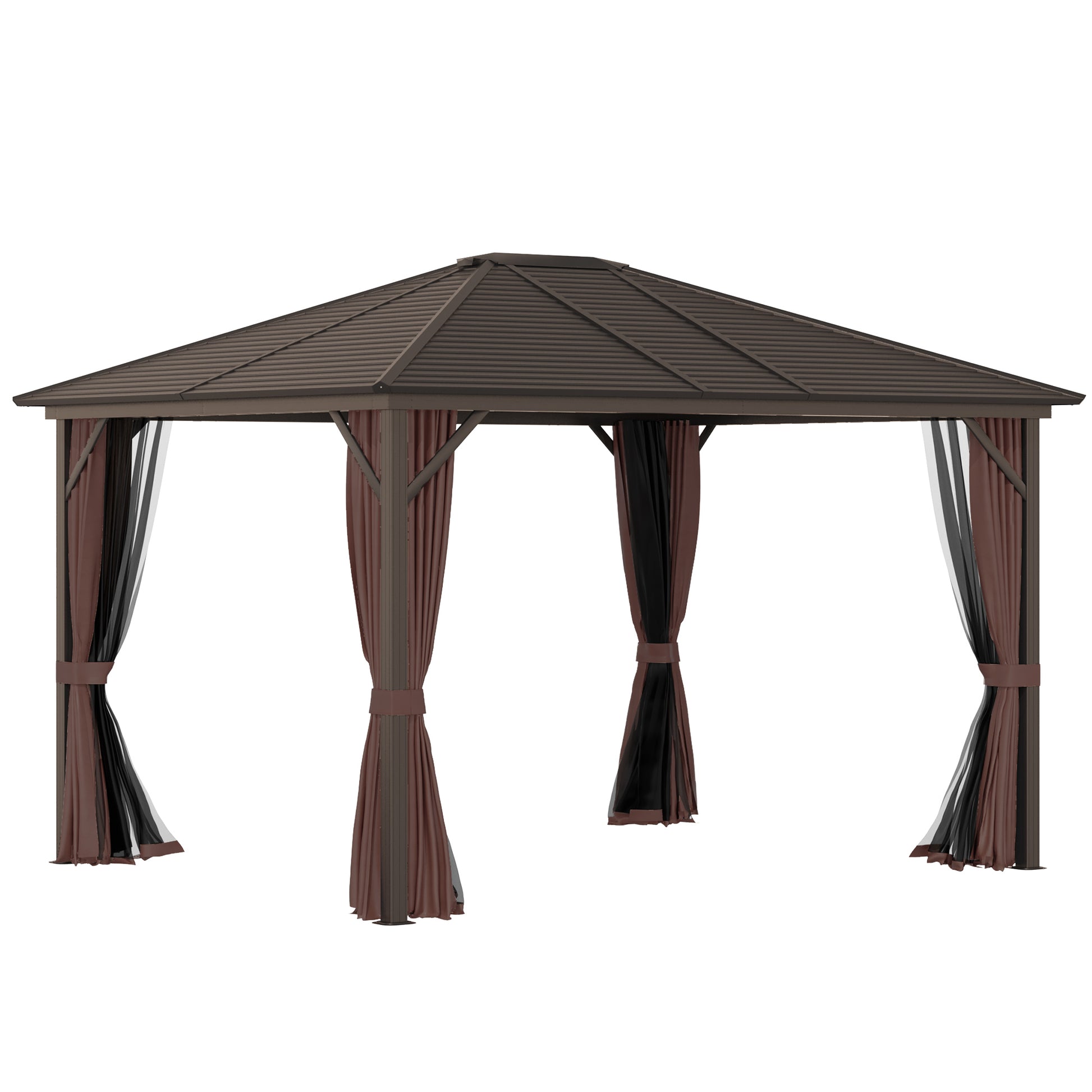 Outsunny Cenador Con Techo Carpa De Jardín Con Laterales Y Mosquitera Marrón_0