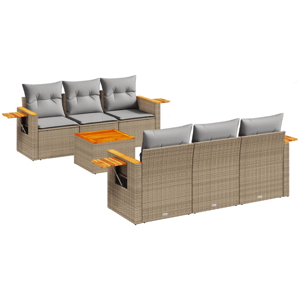 Set Sofás De Jardín 7 Piezas Y Cojines Ratán Sintético Beige / Vetonek_2