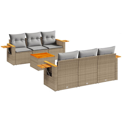 Set Sofás De Jardín 7 Piezas Y Cojines Ratán Sintético Beige / Vetonek_2