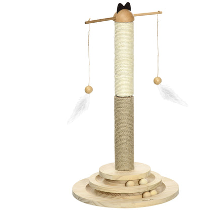 Pawhut Árbol Rascador Para Gatos De Madera 56 Cm Con Poste De Yute Y Sisal Bola_0