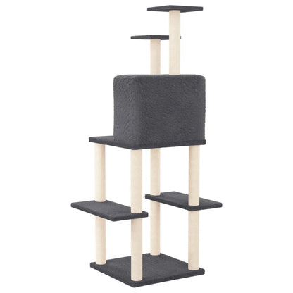 Vidaxl Rascador Para Gatos Con Postes De Sisal Gris Oscuro 144,5 Cm_4