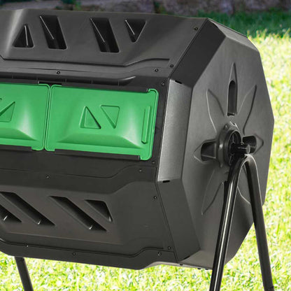 Outsunny Compostador Giratorio De 160l Doble Cámara 71x65x96 Cm Negro_4