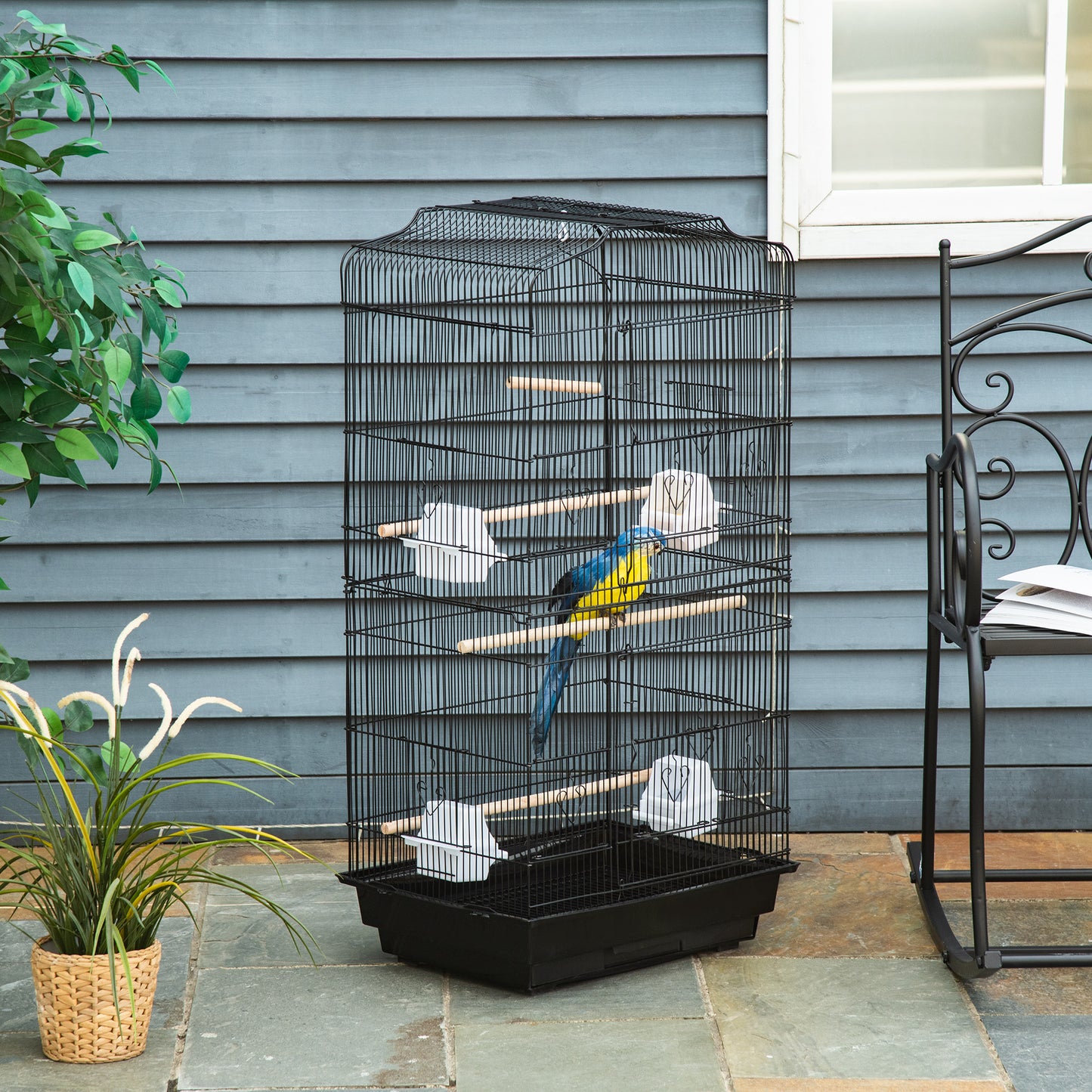 Pawhut Jaula Para Pájaros Con Puertas Comederos Y Bandeja 47,5x36x91 Cm Negro_1