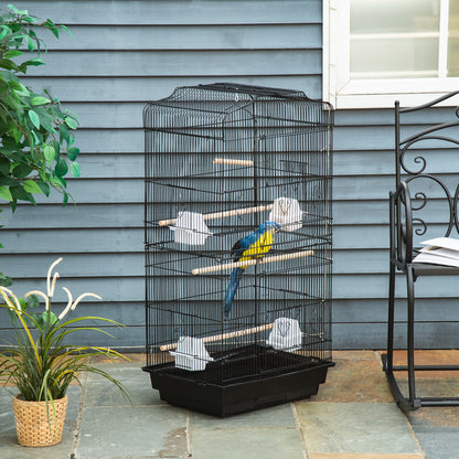 Pawhut Jaula Para Pájaros Con Puertas Comederos Y Bandeja 47,5x36x91 Cm Negro_1
